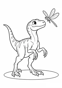 Velociraptor olhando para a libélula para colorir