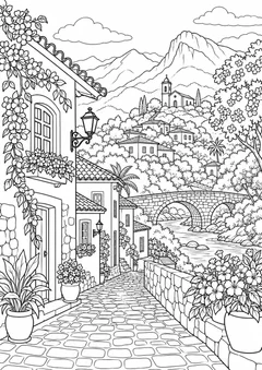 Vila na serra para colorir